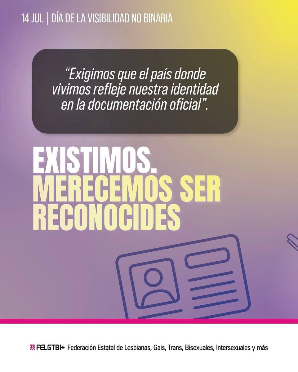 fssccoo's tweet photo. 🏳️‍🌈 En el Día de Visibilidad No Binaria nos unimos a la campaña promovida por FELGTBI+

➡️ incidimos en que la atención y trato profesional en la sanidad y sectores sociosanitarios debe de ser respetuoso con todas las identidades y expresiones de género y libre de discriminación https://t.co/M3o7daOhUA