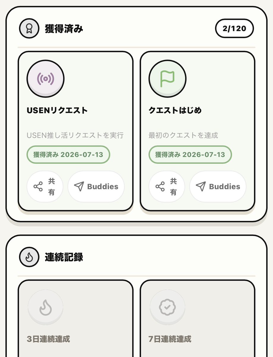 hiromame_sakura's tweet photo. 🔥Buddies Quest 開幕🔥
櫻坂46を応援する日々の行動がクエストに🛡️
クエストを達成してバッジを集めながら、毎日の推し活を楽しく記録できます！
🔗https://t.co/ypkwhISU9G

USEN推しリクなどもっと櫻坂46を盛り上げて行きましょう🔥

※非公式のファンサイトです。

#櫻坂46 #Buddies #BuddiesQuest https://t.co/1KGcwVo9xn