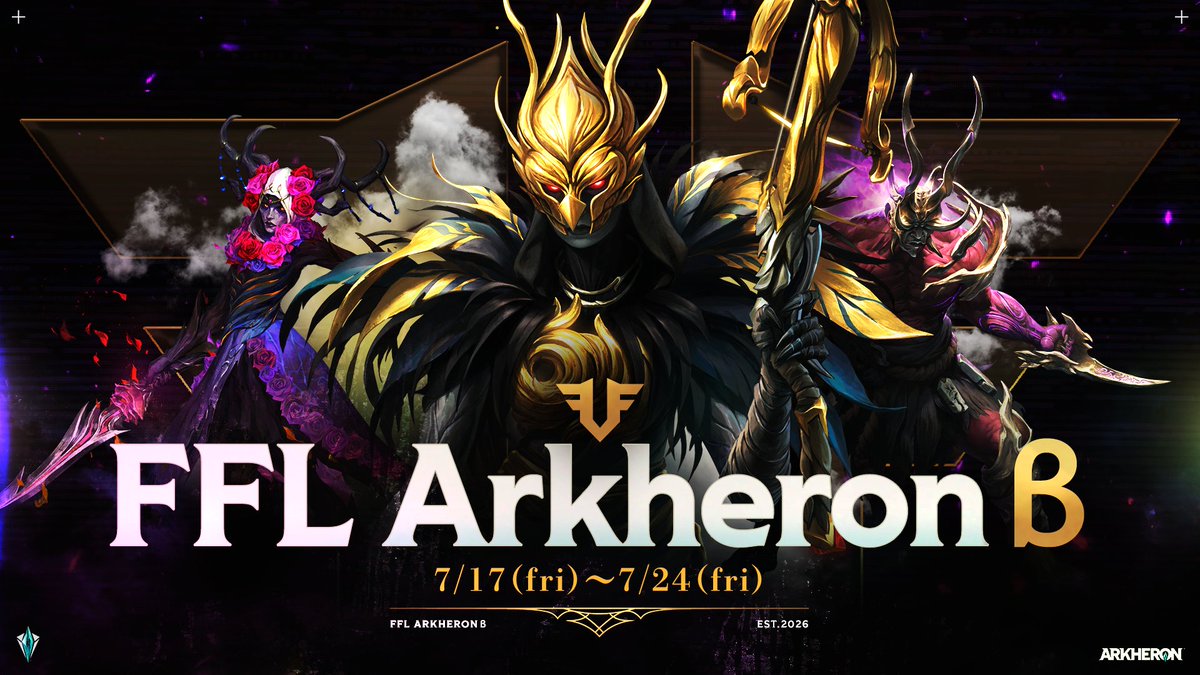 _FFL_OFFICIAL's tweet photo. ┏━━━━━━━┓
　FFL Arkheron β
┗━━━━━━━┛

『FFL Arkheron: First Ascent』の開催を記念し、
FFL Arkheron α が「FFL Arkheron β」として再始動🔥

ソロ・デュオ・トリオ、どのスタイルでも参加OK🙌
仲間と一緒に楽しむのはもちろん、
新しい仲間との出会いの場としてもぜひご参加ください！

📅 開催日程
・7/17(金) 22:30~ START
・7/18(土) ~ 7/20(月) 24:00~ START
・7/21(火) ~ 7/24(金) 21:00~ START

▼β への参加登録 / Discordサーバーはこちら 
https://t.co/wePJgCHIL8

⚠️ 重要：参加には「Arkheron Playtest」が必要です 
導入方法やタイムテーブルの詳細は、サーバー内の案内をチェックしてください。  

#Arkheron #FFL #アーケロン