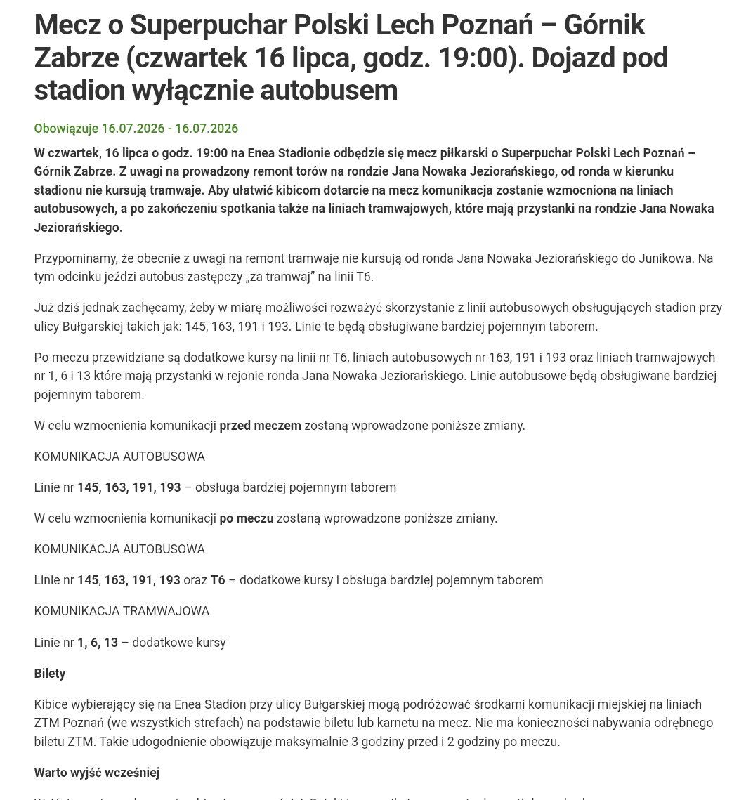 Polskiecs1's tweet photo. Wybierając się na SPP przeciwko Górnikowi Zabrze pamiętajcie, że tramwaje dojeżdżają tylko do Ronda Jana Nowaka Jeziorańskiego. Idąc na mecz wyjdźcie wcześniej z domu #LPOGOR @LechPoznan
Poniżej łapcie pełen komunikat ZTM: https://t.co/pvwc8KHIXE