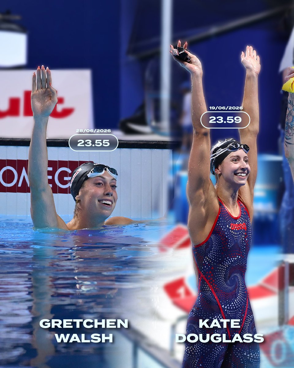 WorldAquatics's tweet photo. The fastest women in history, one World Record at a time ⚡️

From 24.51 in 1994 to 23.55 today, how much faster can it go 👀 https://t.co/1qw6h50vBv