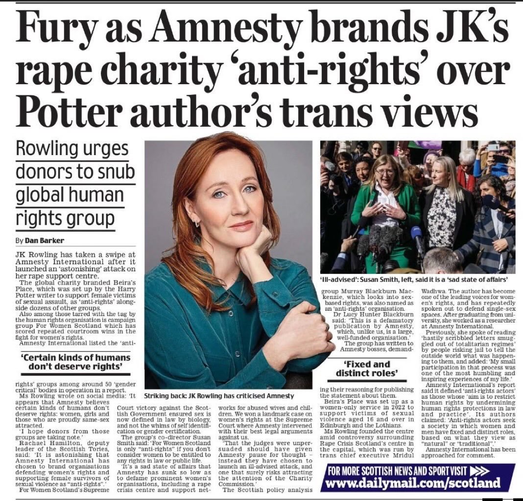 TheCountessIE's tweet photo. Amnesty’s latest pronouncements declaring women’s rights groups as “anti rights” is getting a lot more coverage in the UK than when they signed a letter in Ireland calling Irish women’s gender critical views “far right, bigoted, transphobic.” How dare we “defend biology.” 

Main stream media and Irish politicians never as much as commented on the censorship that was demanded, never mind defending the right to free speech. 

In fact the same NGOs who signed the November 2020 letter then campaigned for hate speech laws to really chill debate, and criminalise Irish people for not agreeing with the Govt-sanctioned narrative. 

Ask yourself why Irish people have to seek a platform to air their common sense views outside of Ireland, and consider the stranglehold that the radical NGOs have on public discourse. 

They created the era of “no debate” and the Irish government were happy to oblige. 
@MichealMartinTD @OCallaghanJim 

#FreeSpeech
#NoCensorship 
#HaveTheDebate