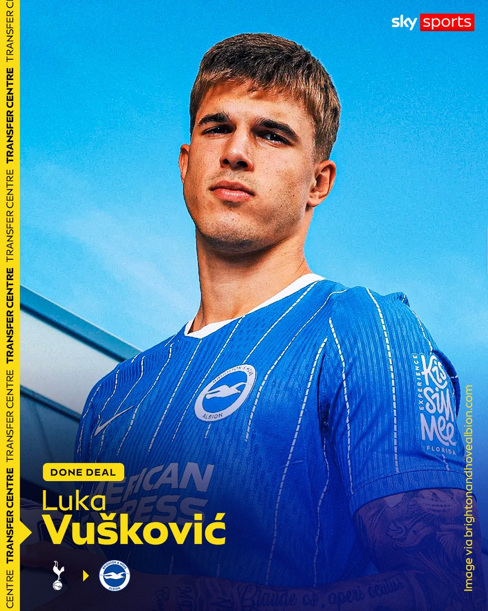 SkySportsPL's tweet photo. Brighton have completed the signing of Luka Vušković from Tottenham Hotspur in a club-record £50m deal ✍️ https://t.co/Z6ooqflgTg