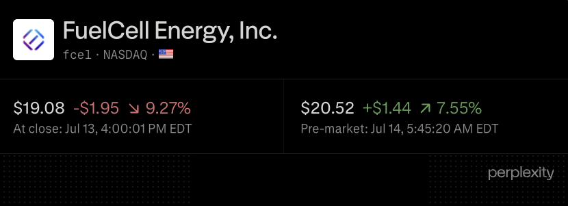 wallstengine's tweet photo. UBS upgraded $FCEL to Buy and raised its price target to $27 from $22.

UBS says FuelCell can help address a supply gap as competitors focus on larger-scale orders, with the Fit Energy deal and Siemens partnership as key catalysts.

The firm expects the Siemens collaboration to accelerate commercialization of scalable 100MW+ fuel cell power solutions, while Fit Energy’s planned capacity expansion could support a re-rating as execution scales.