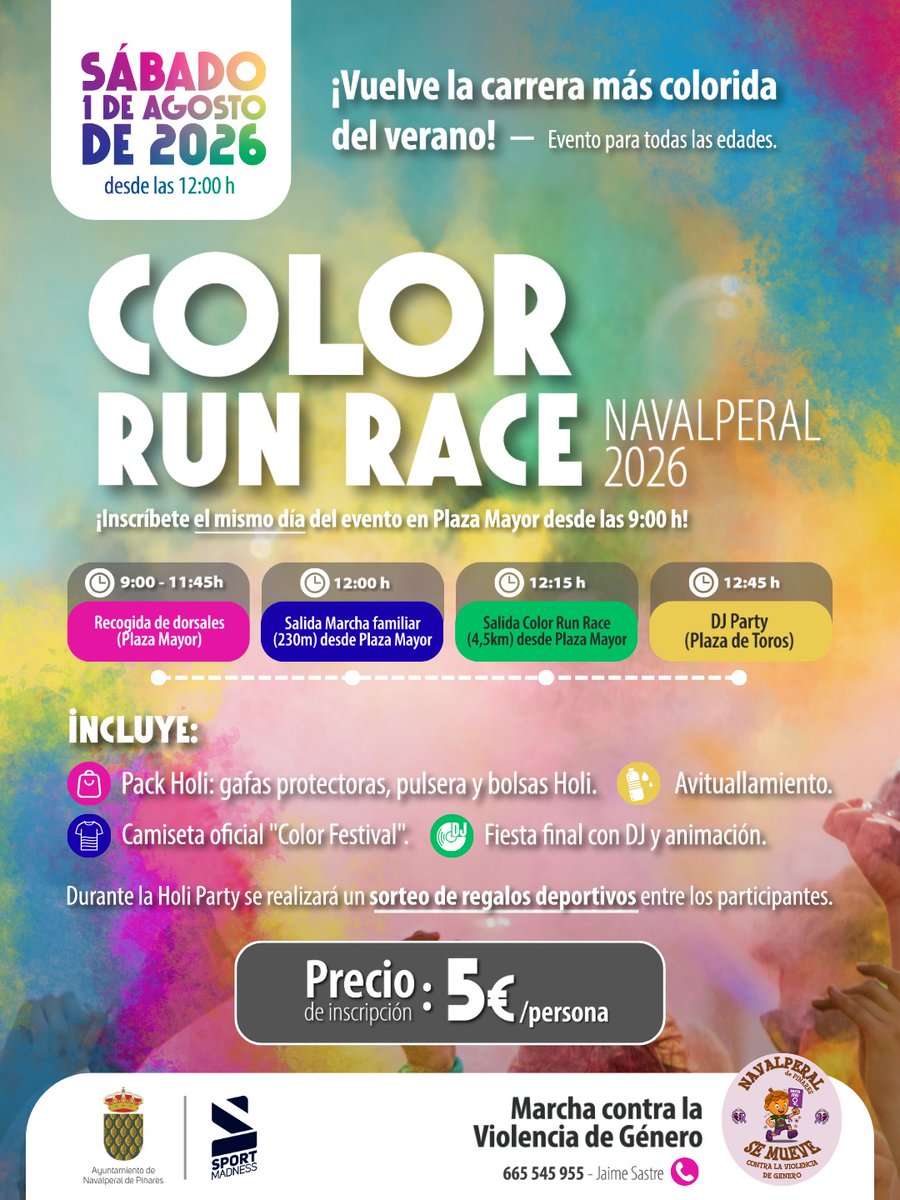 Ayto_Navalperal's tweet photo. 1 de Agosto - Color Run Race

¡Navalperal se mueve!
¡Participa! https://t.co/x3bZtUBeTC