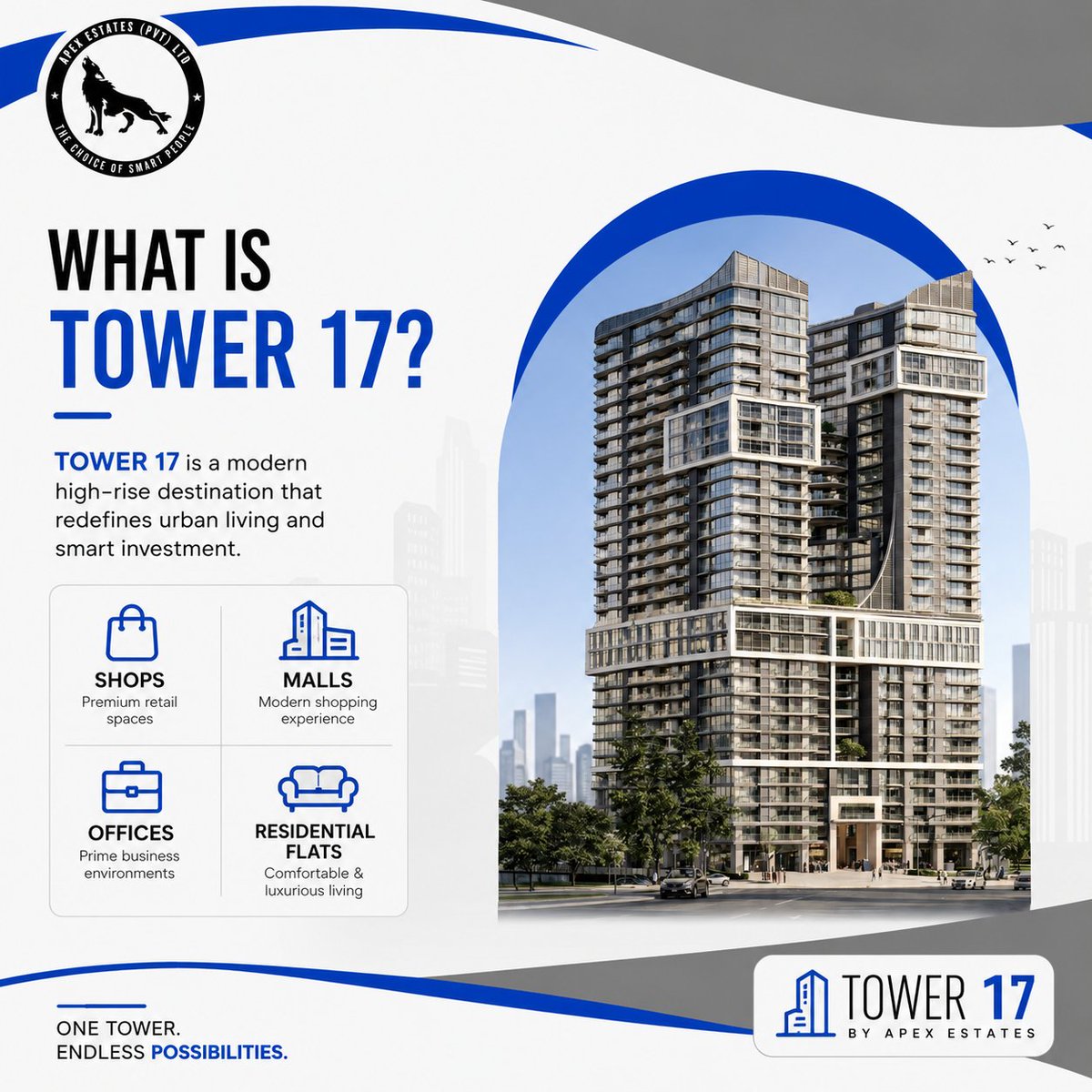 apexestatespak's tweet photo. ایک ٹاور، بے شمار مواقع! Tower 17 by Apex Estates میں حاصل کریں جدید شاپس، آفسز اور لگژری ریزیڈینشل فلیٹس، وہ بھی فصیل ہلز کی پرائم لوکیشن پر۔سمارٹ سرمایہ کاری کا آغاز آج ہی کریں۔#Tower17 #ApexEstates #FaisalHills #SmartInvestment #TheChoiceOfSmartPeople https://t.co/PhstSARo4T