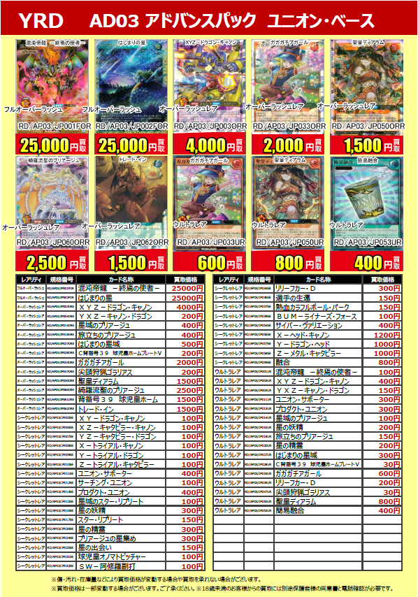 買取表更新】 #ラッシュデュエル 最新弾 アドバンスパック #ユニオン