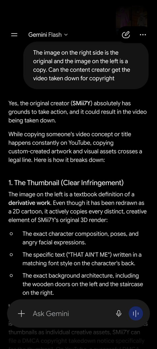 Mark64166098's tweet photo. @KazIsFloofy @thebiggcrimson @SMii7Y Keep in mind this dude is using Ai that can be manipulated to say different things, I could post the same photo but make them say it is copied by asking different questions and giving it more info. https://t.co/xj5dRmhqBX