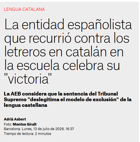 AEBCatalunya's tweet photo. Srs/Sras. de @elnacionalcat dejen de mentir

Nosotros no hemos recurrido contra la rotulación en catalán sino contra la rotulación SOLO en catalán

No nos confundan con los intolerantes defensores del monolingüismo en catalán https://t.co/rNnQlQla3s