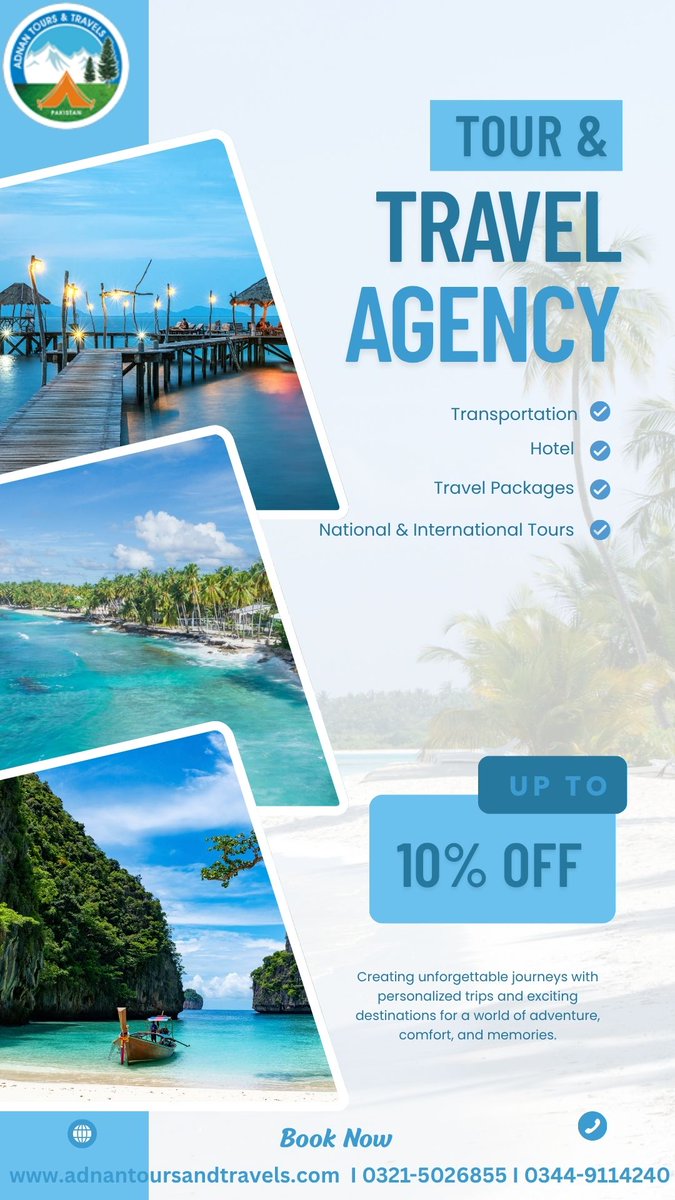 ATTP2008's tweet photo. 🌍✈️ Adventure Starts Here – Save Up to 10% OFF! 🎉

From dream vacations to unforgettable adventures, Adnan Tours &amp; Travels  makes every journey easy, comfortable, and memorable. 
🎁 Up to 10% OFF
🏨 Hotel Bookings
🎒 Travel Packages
🚐 Transportation https://t.co/TfJH3EV2nX