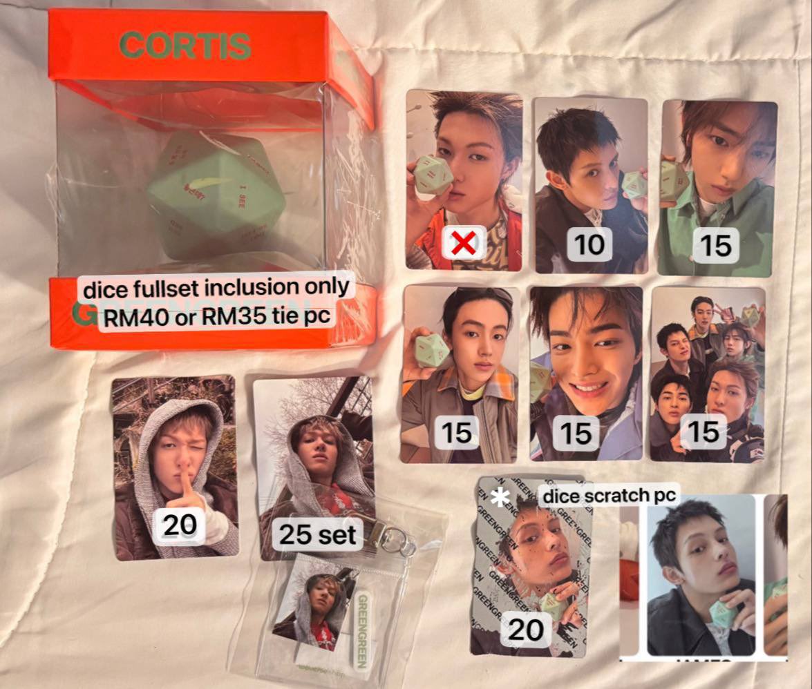 hyuuuuiinnn's tweet photo. WTS CORTIS DICE &amp; PC

- price refer pic

- on hand
- exclude postage
- serious buyer only

#pasarcortis #pasarcortismy https://t.co/iuXG2W9Gmk