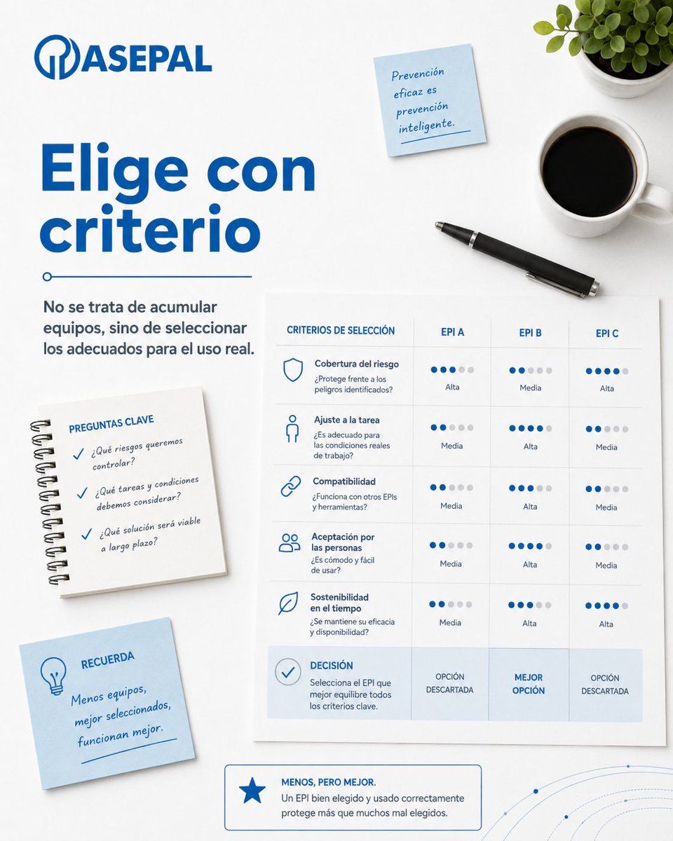 AsepalEPI's tweet photo. No hace falta sobredimensionar para trabajar mejor. Hace falta ordenar lo imprescindible 🛠️

En #pyme, en #EPI y en #prevención, la clave suele estar en 𝗰𝗿𝗶𝘁𝗲𝗿𝗶𝗼 y 𝗽𝗿𝗶𝗼𝗿𝗶𝗱𝗮𝗱𝗲𝘀, no en acumular recursos 📋

¿Qué parte cuesta más aterrizar en una pyme?

#SomosEPI #Pymes #SeguridadLaboral #Prevencion #GestionEPI