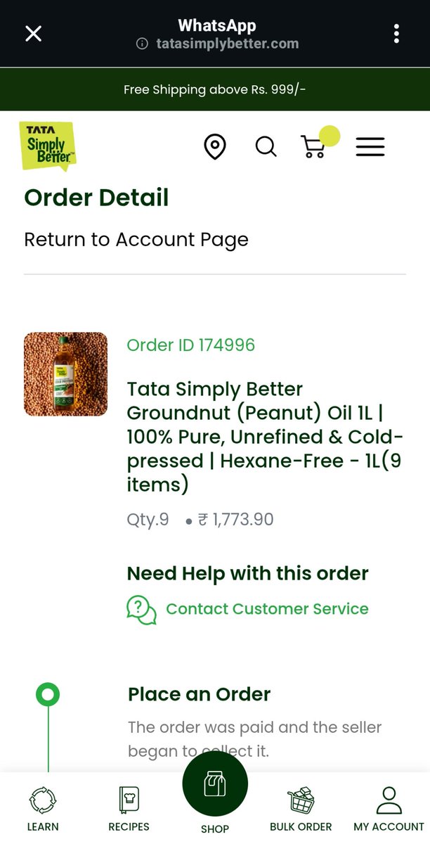 yogatheruler's tweet photo. Since my paid UPI order on July 9th (Order ID #174996) for SIX (6) bottles of Groundnut Oil, I have received ZERO communication. I have been calling &amp; emailing daily since the 9th with absolutely no response, no ETA,no resolution. @TATASimplyBeter @TataCompanies @jagograhakjago https://t.co/Gzc6aTeL28
