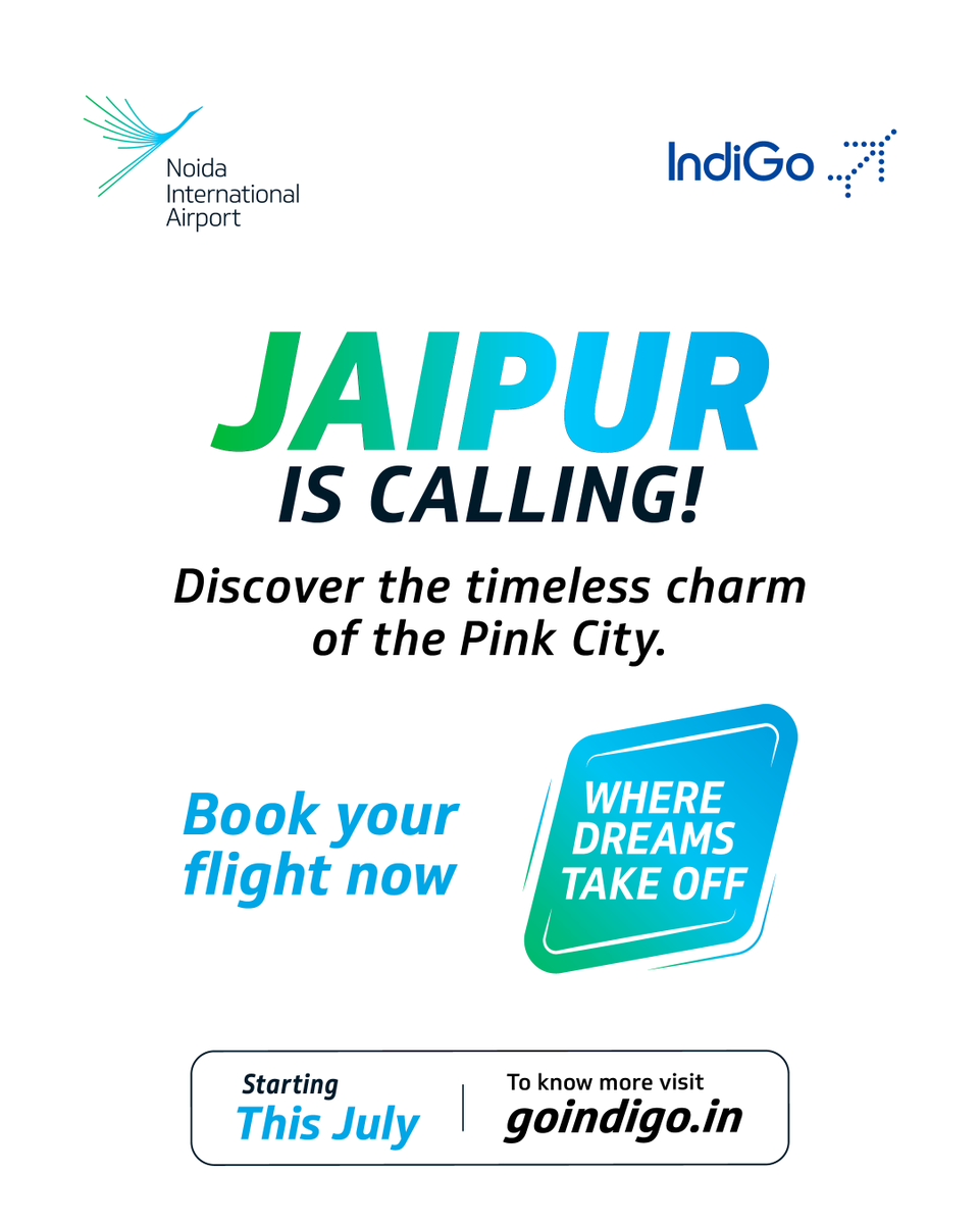 NIAirport's tweet photo. Fly direct between Noida and Jaipur with IndiGo for a comfortable and convenient travel experience.
Book your tickets today.
@IndiGo6E
#noidainternationalairport #indigo #noida #jaipur #flyindigo https://t.co/6PsgcMTN8b