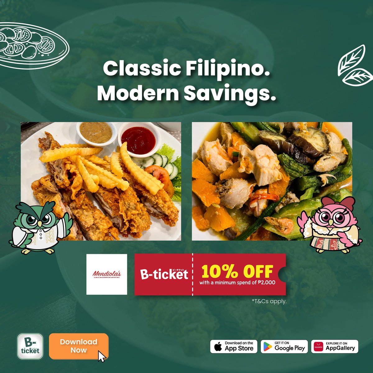 bticket_ph's tweet photo. 📷Savor authentic Filipino flavors with exclusive savings at Mendiola's Restaurant.

𝗘𝗻𝗷𝗼𝘆 𝟭𝟬% 𝗢𝗙𝗙 𝘄𝗶𝘁𝗵 𝗮 𝗺𝗶𝗻𝗶𝗺𝘂𝗺 𝘀𝗽𝗲𝗻𝗱 𝗼𝗳 ₱𝟮,𝟬𝟬𝟬, 𝗲𝘅𝗰𝗹𝘂𝘀𝗶𝘃𝗲𝗹𝘆 𝘄𝗶𝘁𝗵 𝗕-𝘁𝗶𝗰𝗸𝗲𝘁. Great meals deserve even better deals. 📷📷

Download B-ticket today.
📷 https://t.co/Llbyfz29gs

#BticketPH #MendiolasRestaurant #LifestyleDealsPH #PromosAndDeals #PHCoupons #DiscountApp #DiningDeals