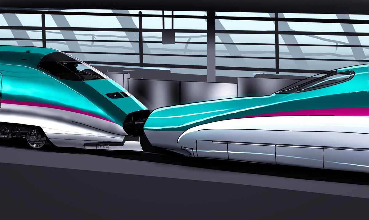 209_00's tweet photo. こまち運用から撤退後、E5系の増結専用車としてはやぶさカラーに塗り替えられて運用に就くE3系。

320km/h対応化改造も施され、基本は東京〜新函館北斗間で増結車として運用されていないらしい。 https://t.co/crCdZyCh16