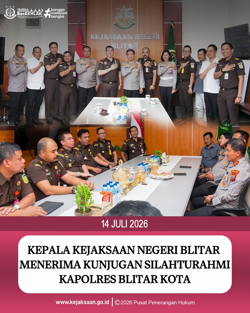 KejariBlitar's tweet photo. Kepala Kejaksaan Negeri Blitar, Romulus Haholongan, S.H., M.M., M.H., CPLA, menerima kunjungan silahturahmi dari Kapolres Blitar Kota. https://t.co/oP8zouEHlH