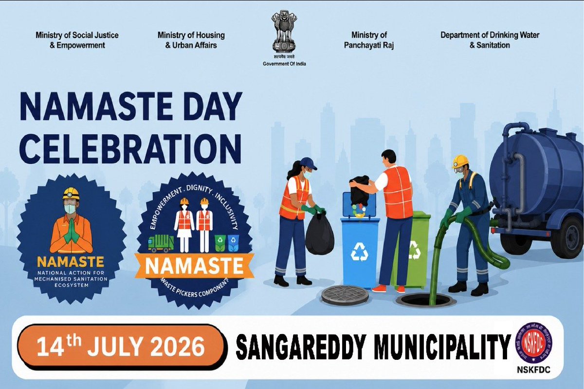 MC_Sangareddy's tweet photo. Namaste day celebration in Sangareddy municipality
#NAMASTE #UrbanLivelihoods #SafaiSaathis #SanitationWorkers #WastePickerEmpowerment @MSJE_India @MoHUA_India @nskfdc https://t.co/hkbzdNHHc5