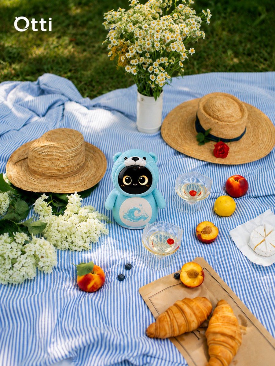OttiRobot's tweet photo. Summer moodboard, but make it Otti.  

From picnic blues to cafe grays, Otti changes outfits to match every little moment.  

One companion, endless looks. #Otti #AICompanion #SmartRobot #SummerAesthetic #DeskSetup https://t.co/iVxFJeBvVn
