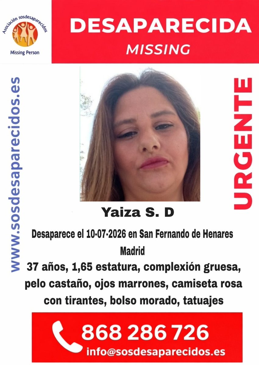 sosdesaparecido's tweet photo. 🆘 DESAPARECIDA
#Desaparecido #Missing #España #Madrid
Fuente: sosdesaparecidos
Síguenos @sosdesaparecido https://t.co/SxiQAaWm3r
