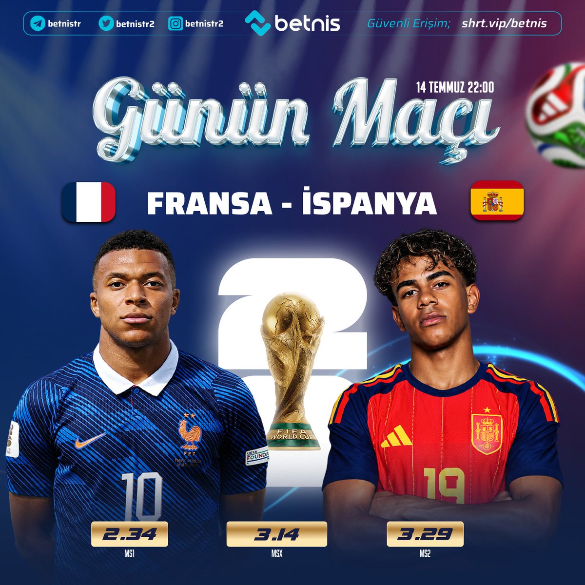 XBetnis's tweet photo. Günün Popüler Maçı!

⚽️#Fransa  🆚 ⚽️#İspanya

Hemen oyna: https://t.co/Gzo7zz8LX3

🎁 Her gün 50 TL ve üzeri yatırımınıza 500 TL Freebet!
🎁Olası kayıplarınıza, anlık %25 Spor Kayıp Bonusu!

#Betnis #Betnisgirisi https://t.co/bzm4z6Ktzb