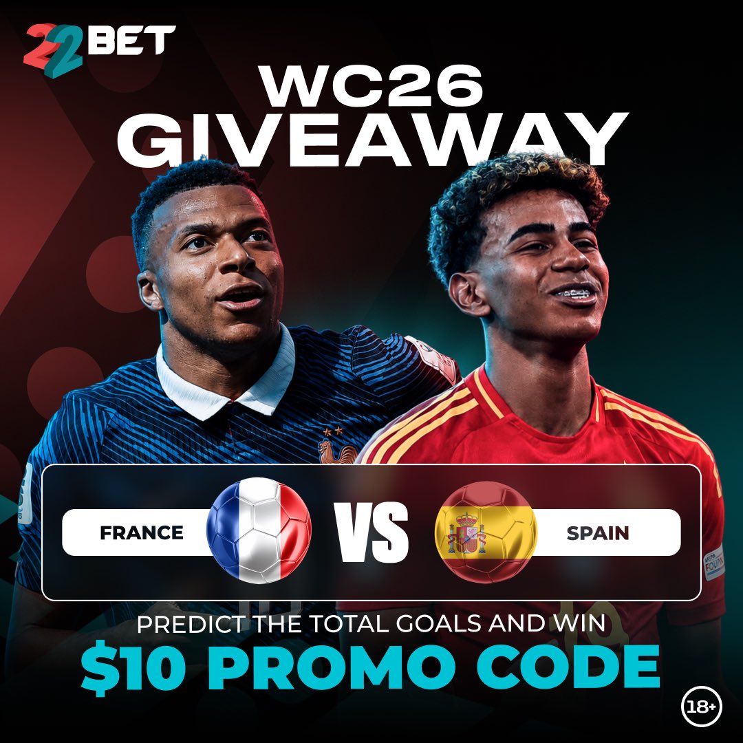 22betNaija's tweet photo. France  🆚 Spain

Predict the total goals and stand a chance to win a $10 Free Bet 

To qualify:
- Follow our page 
- Like &amp; Share this post 
- Drop your score prediction below 👇🏾 

*T&amp;C Apply https://t.co/xGdXI6r5sO