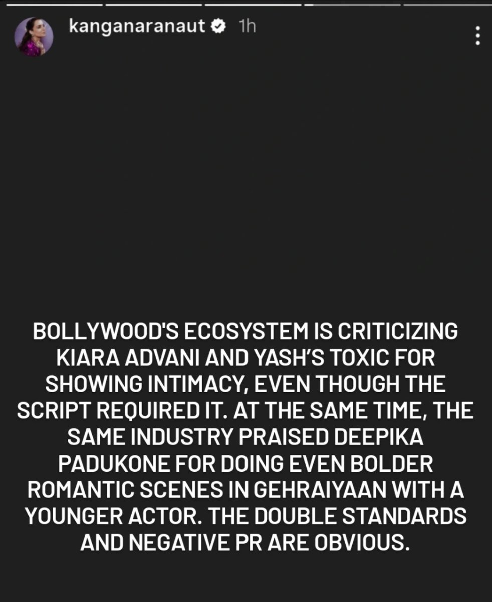 qaayadese's tweet photo. Kangana Ranaut cooked Deepika Padukone in her insta story, showed her support for Yash Kiara Advani and #ToxicTheMovie https://t.co/FQoEwvqlGQ