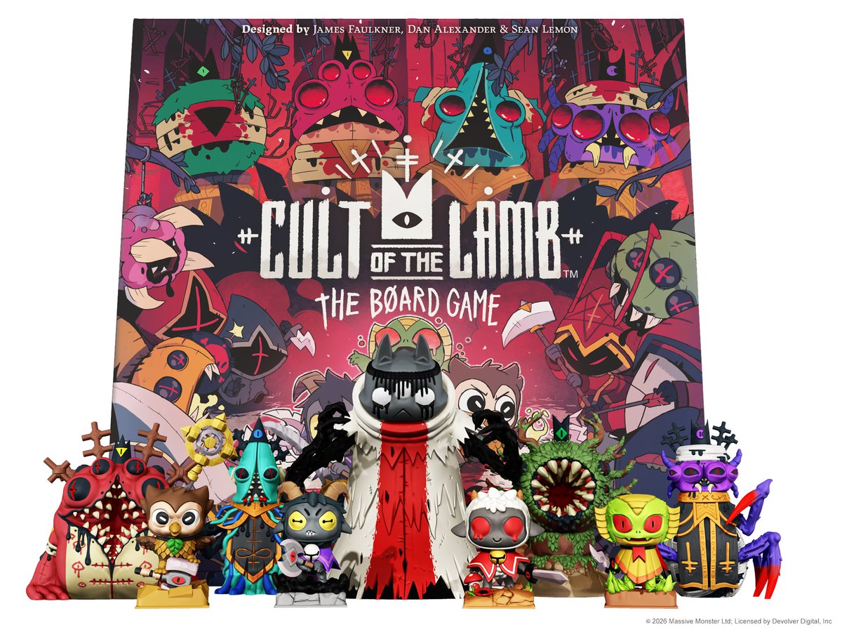 paperfortgames's tweet photo. Cult of the Lamb: The Board Game is live on Kickstarter now! 🐑 Clear your table, gather your friends and build the one true cult! 😍 https://t.co/lqgKWO0cS7 @MassiveMonster @devolverdigital https://t.co/y7zHbP2K3m