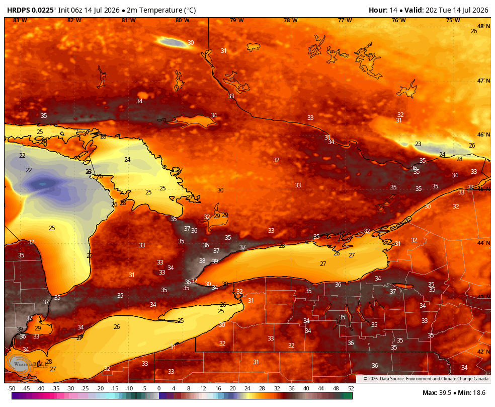 WxOntario1's tweet photo. Very warm start to the day across Southern #Ontario

Temps range from the low to mid 20s, humidex values near 30

Sweltering afternoon with temps in the mid 30s, upper 30s across the #GTA and #Toronto. Humidex values in the mid/ upper 40s

Watch for a line of severe storms to develop across Eastern Ont after 7pm (will have an update shortly on storm potential)

#OnWX #ONStorm