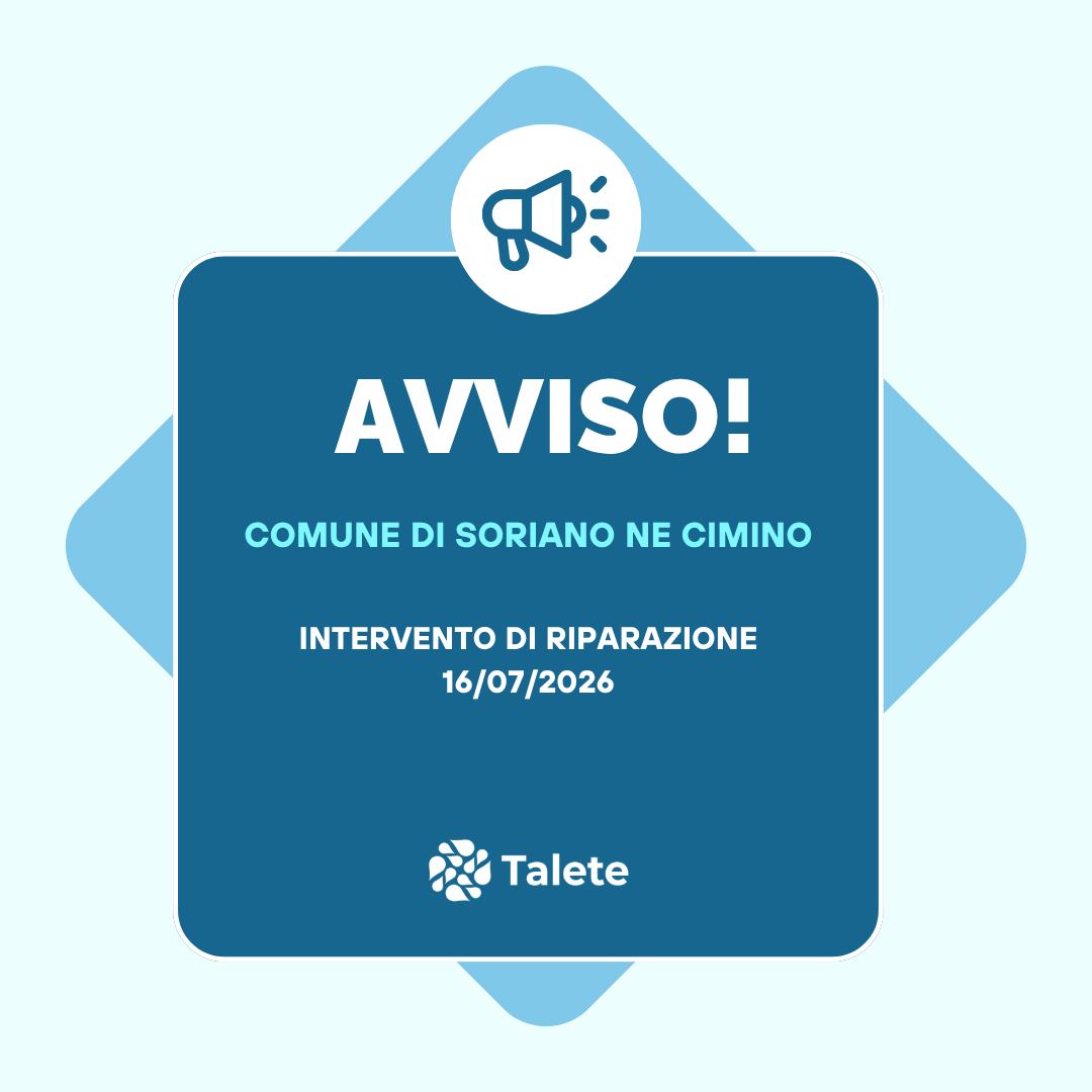 SpaTalete's tweet photo. @sorianocimino 
https://t.co/SoWGhrPzM1
#taletespa #servizioidrico #cittadiniinformati #infoutili https://t.co/m3enyONURX