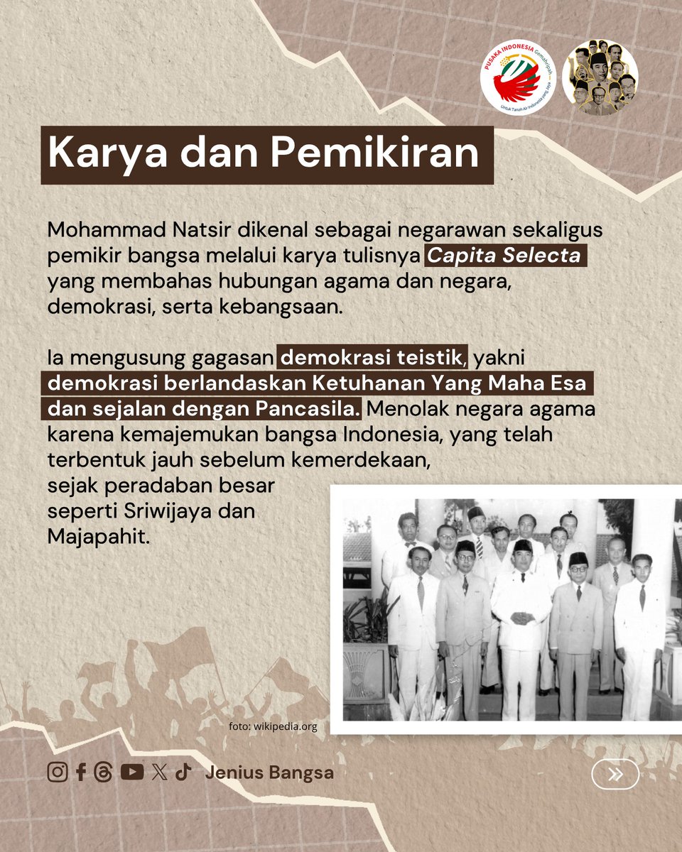JeniusBangsa's tweet photo. Melalui Mosi Integral 1950, ia berkontribusi penting menjaga keutuhan Indonesia.  Swipe ➡️ untuk belajar dar teladan M. Natsir.

#PusakaIndonesia
#MuhammadNatsir #SejarahBangsa #Nasionalisme https://t.co/5qpdsfob3U