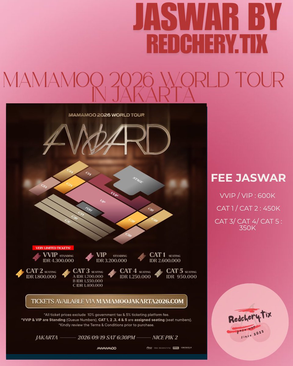 Redcherytix's tweet photo. open jaswar jastip MAMAMOO 2026 WORLDTOUR IN JAKARTA 

💰 fee 350k-600k
⭕️ data pribadi &amp; self payment
✅ 100% refund if not secured
📌 proof &amp; testi ticketing service on pinned/bio

tag. t. jastip jaswar jasa war mamamoo 2026 world tour in jakarta momoo jakarta jaswar proxy https://t.co/UZXc2Jd8o2
