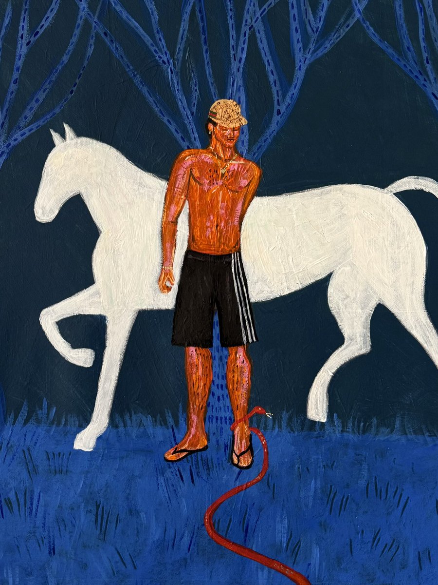eliechammaa's tweet photo. Le cheval et le serpent 🐎🐍 
70x90cm
Acrylic on primed canvas 
2026 https://t.co/pYVoJ6JSEO