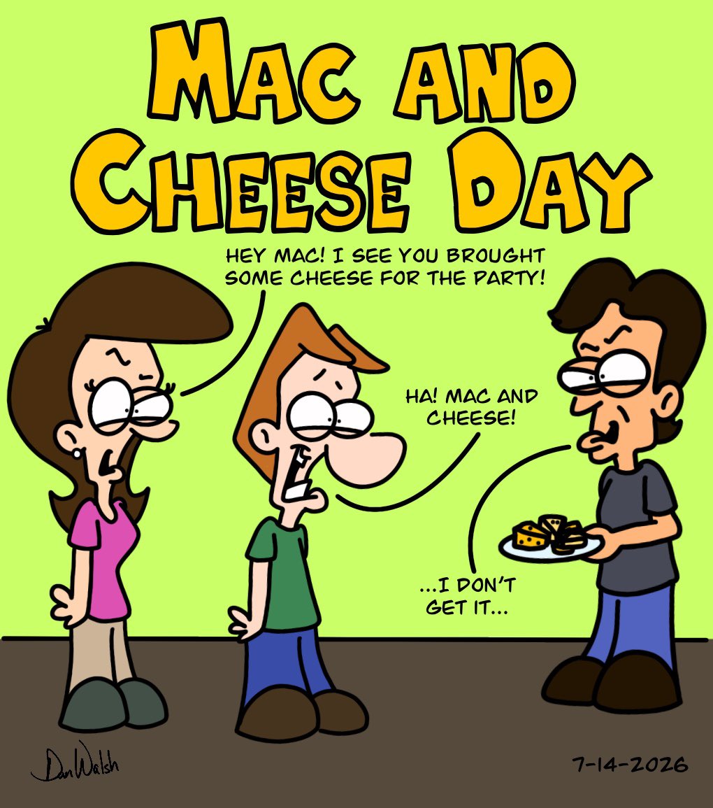 DanWCaricature's tweet photo. Are these jokes getting to "cheesy?!?" Like and Share!
https://t.co/WwHsCFkivB
#danwdrawings #artoftheday #cartoonart #cartoons #digitalart #comics #cartooning #comicart #fanart #cartoondrawing #cartoonstyle #drawingablank #daysoftheyear #macandcheeseday #macandcheese #cheese https://t.co/sWwVAmwlRl