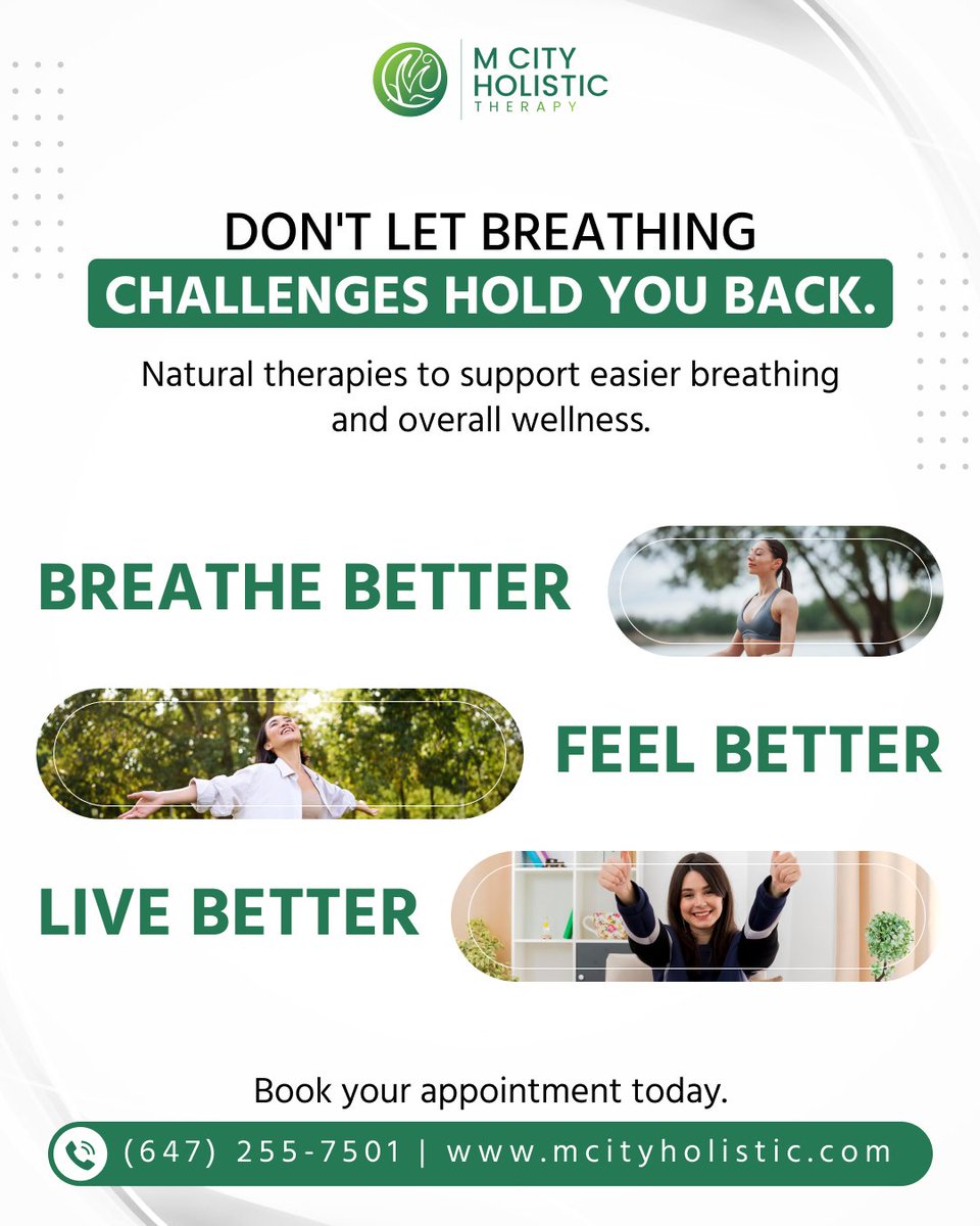 mcityholistic's tweet photo. Every breath should feel effortless.
Breathing challenges can affect your comfort, energy, and quality of life.

#Acupuncture #NaturalTherapy #Cupping #Therapy #Hijama #MCityHolistic #Mississauga #Brampton #Toronto #Health #Wellness #Healing #Wellbeing #HealthTips https://t.co/Vrc07059P1