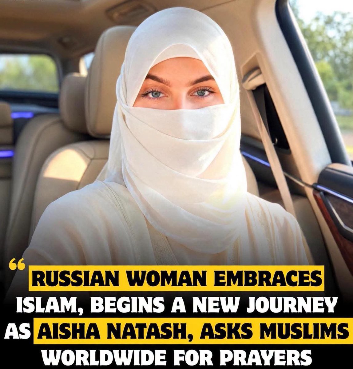 Cool_Ustaz's tweet photo. Russian woman Aisha Natash 🇷🇺☝️ has announced that she has embraced Islam, describing it as one of the most beautiful and meaningful moments of her life.

In a heartfelt public message, she thanked Allah for guiding her to Islam and asked Muslims around the world to keep her in their du'as. She prayed for Allah's forgiveness, mercy, guidance, and steadfastness as she begins this new chapter of her spiritual journey.

Her announcement was met with an outpouring of support, with many welcoming her to Islam and praying that Allah grants her peace, knowledge, sincerity, and steadfastness.

This information is based on Aisha Natash's own publicly shared statement. Details about her personal background have not been independently verified.

May Allah keep her firm upon the truth and bless her with beneficial knowledge. Ameen. 🤲

#NewMuslim #Islam #AishaNatash #Russia #ConvertsToIslam #NewMuslimsNews