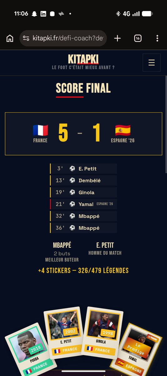 RiroNyo's tweet photo. En attendant le match, j'ai créé un jeu sur navigateur dans l'esprit de #7a0

👉 https://t.co/5qRsu2QUfZ

Tu joues contre l'Espagne mais tu remplaces 3 joueurs par des légendes de l'EDF

Et tu collectionnes les légendes dans un album

Faites moi vos retours 🙏

#FRAESP #ESPFRA https://t.co/IplOQSkRUK