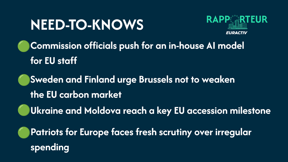Euractiv's tweet photo. 1/🧵

From in-house AI for EU officials to Ukraine and Moldova's accession talks, here's today's European news roundup. 👉 https://t.co/mYr3AFwvga

#EU #Europe #Ukraine https://t.co/ACptI5gHN3