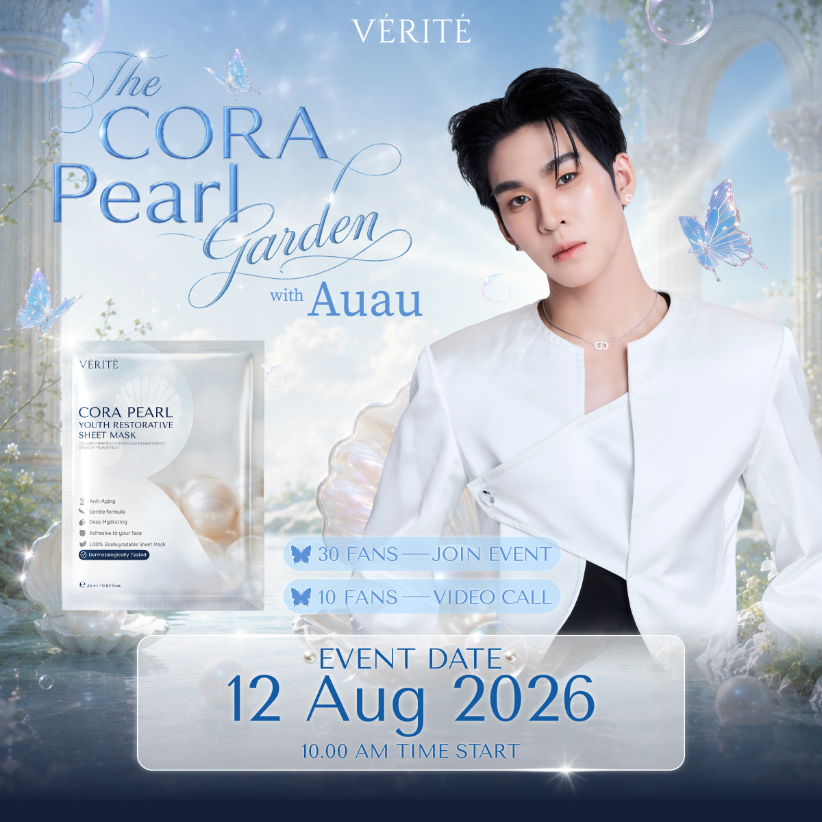 verite_thailand's tweet photo. VERITE The CORA Pearl Garden with Auau 🦋🫧  @auautnp
เลือกลุ้นเป็น 30  Exclusive Fan คนที่ได้เข้าร่วม Join the Exclusive Event พร้อม Workshop สุดฟิน!  หรือลุ้นเป็น 10 Exclusive Fan แชร์โมเมนต์สุดพิเศษ VDO Call กับอู่อู๋!

📍ลงทะเบียนวันที่ 16 ก.ค. 69 ผ่าน Google Form
🦋 Set A : Exclusive Event ลงทะเบียน เวลา 10.00 น.
🫧 Set B : VDO Call ลงทะเบียนเวลา 14.00 น.
รายละเอียดเพิ่มเติม : https://t.co/W7b0i1LiYB

________________________________

📌 กติกาการเข้าร่วมกิจกรรม VERITE The CORA Pearl Garden With Auau
1.ผู้ที่ต้องการเข้าร่วมกิจกรรม SET A  : Exclusive Event จะต้องลงทะเบียนพร้อมกันผ่าน Google Form ในวันที่ 16 ก.ค. 69 เวลา 10.00 น. (GMT+7)
2.ผู้ที่ต้องการเข้าร่วมกิจกรรม SET B  : VDO Call จะต้องลงทะเบียนพร้อมกันผ่าน Google Form ในวันที่ 16 ก.ค. 69 เวลา 14.00 น. (GMT+7)
3.สามารถลงทะเบียนได้เพียง 1 ครั้ง/ 1 SET/1 ID LINE/1 ชื่อ เท่านั้น หากระบบตรวจพบว่ามีการส่งรายชื่อเกิน 1 ครั้งใน SET A และ SET B บริษัทฯ ขอตัดสิทธิ์จากการร่วมกิจกรรมทุกกรณี
4.ประกาศรายชื่อผู้มีสิทธิ์สั่งซื้อสินค้า SET A  ภายในวันที่ 16 ก.ค. 69  เวลา 12.00 น. (GMT+7) และ SET B ภายในเวลา 16.00 น. (GMT+7) ผ่านช่องทาง Official Account ของทางบริษัทฯ เท่านั้น  X : @verite_thailand หรือ Facebook : VERITE Thailand  โดยผู้ที่ได้รับสิทธิ์ซื้อจะต้องทำการ Add Line Official: (มี@) veritebrand เพื่อดำเนินการชำระเงิน หากไม่มีการรายงานตัวบริษัทขอสงวนสิทธิ์ให้แก่ผู้ที่ได้รับสิทธิ์ในลำดับถัดไป
5.สินค้า  SET A  และ SET B จะต้องดำเนินการชำระเงินภายในวันที่ 16 ก.ค. 69 ภายในเวลา 18.00 น. (GMT+7) เท่านั้น ในกรณีที่ไม่สามารถดำเนินการชำระเงินภายในระยะเวลาที่กำหนดได้ ให้ถือว่าผู้ได้รับสิทธิ์ดังกล่าวสละสิทธิ์ และบริษัทขอสงวนสิทธิ์ให้แก่ผู้ที่ได้รับสิทธิ์ในลำดับถัดไป
6.ประกาศรายชื่อผู้มีสิทธิ์เข้าร่วมกิจกรรม Exclusive Event SET A ภายในวันที่ 16 ก.ค. 69  เวลา 19.00 น. (GMT+7) และประกาศรายชื่อผู้มีสิทธิ์เข้าร่วมกิจกรรม VDO Call SET B  ภายในวันที่ 16 ก.ค. 69 เวลา 19.00 น. (GMT+7)
7.การชำระเงินเข้าร่วมกิจกรรมไม่สามารถเปลี่ยนแปลงเป็นเงินสด คูปอง แลก หรือโอนสิทธิ์ให้ผู้อื่นได้ ไม่ว่าด้วยกรณีใด ๆ ก็ตาม
8.บริษัท เวอริเต้ ลาโบลาทัวรี จำกัด ขอสงวนสิทธิ์ในการเปลี่ยนแปลงของรางวัลและรายละเอียดเงื่อนไขต่าง ๆ ตลอดจนเงื่อนไขโปรโมชั่นใด ๆ โดยไม่แจ้งให้ทราบล่วงหน้า
9.เงื่อนไขเป็นไปตามบริษัทฯ กำหนด

📌รายละเอียด
🗓️วันจัดกิจกรรม (Event Date) : วันที่ 12 ส.ค. 69 เวลา 10.00 - 14.00 น.

ช่องทางที่ร่วมรายการ: ช่องทางออนไลน์ Line Official : @veritebrand https://t.co/Zl52e6DMm4

_________________________________

VERITE The CORA Pearl Garden with Auau 🦋🫧 @auautnp
Get a chance to be one of 30 Exclusive Fans to join an unforgettable Exclusive Event featuring a special workshop with AUAU!

Or be one of 10 Exclusive Fans to win an exclusive 1:1 Video Call and share a special moment with Auau

📍Registration opens on July 16, 2026 via Google Form
🦋 Set A: Exclusive Event Registration starts at 10:00 AM
🫧 Set B: Video Call Registration starts at 2:00 PM
For more details: https://t.co/W7b0i1LiYB

📌 VERITE The CORA Pearl Garden with AUAU – Participation Guidelines
1. Participants wishing to join SET A: Exclusive Event must register via the designated Google Form on July 16, 2026, at 10:00 AM (GMT+7).
2. Participants wishing to join SET B: Video Call must register via the designated Google Form on July 16, 2026, at 2:00 PM (GMT+7).
3. Registration is limited to one (1) submission per person, per SET, per LINE ID, and per name. If duplicate registrations are detected for either SET A or SET B, the participant will be disqualified from all activities.
4.The list of participants eligible to purchase:
SET A will be announced on July 16, 2026, at 12:00 PM (GMT+7).
SET B will be announced on July 16, 2026, at 4:00 PM (GMT+7).Announcements will be made exclusively via VERITE Thailand's official channels:
X: @verite_thailand / Facebook: VERITE Thailand Eligible participants must add the official LINE account @veritebrand to complete the payment process. Failure to confirm participation or complete the required steps may result in forfeiture of the entitlement, which will then be offered to the next eligible participant.
5.Payment for SET A and SET B must be completed by 6:00 PM (GMT+7) on July 16, 2026. Participants who fail to complete payment within the specified period will be deemed to have forfeited their entitlement, and the company reserves the right to offer the opportunity to the next eligible participant.
6. The final list of participants for: SET A: Exclusive Event, and SET B: Video Call will be announced on July 16, 2026, at 7:00 PM (GMT+7).
7. Participation rights and purchases are non-transferable, non-exchangeable, and cannot be redeemed for cash, coupons, or any other benefits under any circumstances.
8. VERITE Laboratory Co., Ltd. reserves the right to modify the prizes, event details, promotional offers, and these Terms & Conditions at any time without prior notice.
9. All decisions made by the Company regarding this event are final.

📌 Event Details
🗓️ Event Date: August 12, 2026
🕙 Time: 10:00 AM – 2:00 PM (GMT+7)

Registration & Contact Channel:
LINE Official Account: @veritebrand
🔗 https://t.co/Zl52e6DMm4

For more information, please contact us via our LINE Official Account: @veritebrand

#TheCoraPearlGardenwithAUAU
#VERITExAUAU #auautnp