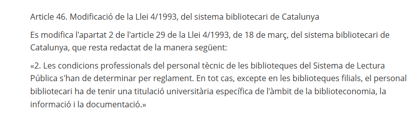 cobdc's tweet photo. Celebrem que es mantingui el requisit de titulació universitària específica en biblioteconomia, informació i documentació per al personal bibliotecari del Sistema de Lectura Pública de Catalunya (excepte a les biblioteques filials).

Aquest avenç és fruit de la feina conjunta i de la pressió exercida pel #COBDC i el conjunt del sector en les reunions mantingudes amb la Conselleria de Cultura. Continuem treballant per la defensa i el reconeixement de la professió.

https://t.co/KDm3R23lOR
