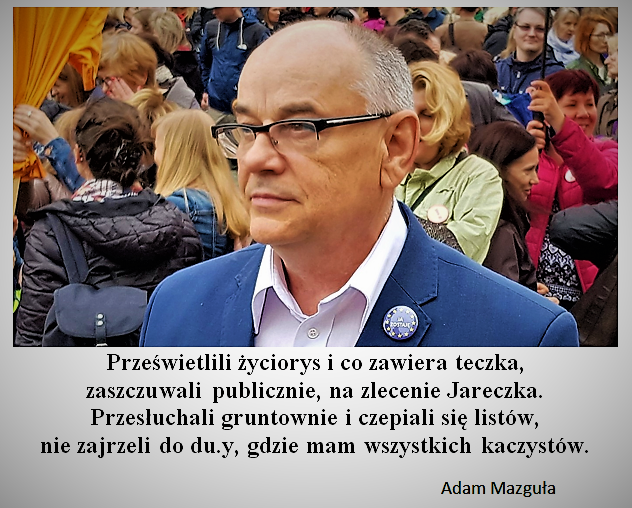 amazgula's tweet photo. Wobec braku sukcesów prokuratury w ściganiu przestępców, szczególnie zorganizowanej grupy przestępczej PiS, Prokurator Krajowy Dariusz Korneluk zajął się – na wniosek autorytetu moralnego i prawnego Dariusza Mateckiego – ściganiem tych, którzy „znieważają” Karola Nawrockiego. 

Akt oskarżenia, jaki dostałem, uznaje Nawrockiego za prezydenta i twierdzi, że nie można dokonywać zamachu na niego poprzez ubliżanie i w ten sposób poniżać go w opinii publicznej oraz narażać na utratę zaufania potrzebnego do sprawowania jego funkcji (czyn z art. 135 § 2 kk zagrożony karą do 3 lat więzienia).

Te słowa „obelżywe” to: alfons, sutener, zdrajca, oszust, wróg Polski, obstawia się faszystami i rosyjskimi agentami, dureń, umacnia chaos w Polsce, naćpany kibol, ćpun, który wspiera każdy atak na ład konstytucyjny w Polsce, każdą akcję przeciwko naprawie jego podstaw, a nawet moje wezwanie: ...mięczaku, zacznij w końcu czytać konstytucję ze zrozumieniem itp.

Ludzie Korneluka nie uznają nielegalności jego powołania, partyjnego zaangażowania i prawdy o jego zachowaniu i przeszłości. Nie uznają jego braku rozliczenia się z przeszłością i prawdą o sobie, a przecież wzywa on do tego publicznie Lecha Wałęsę.
Kpią sobie więc z równości wobec prawa. 

Nie uznają konstytucyjnej wolności do wyrażania swoich poglądów oraz pozyskiwania i rozpowszechniania informacji. Nie uznają praw wynikających z Karty Praw Podstawowych Unii Europejskiej, z której wynika moje prawo do wolności wypowiedzi. Prawo to obejmuje wolność posiadania poglądów oraz otrzymywania i przekazywania informacji i idei bez ingerencji władz publicznych. 
Prokuratura nie uwzględnia, że wszystkie moje publikacje nie są skierowane na obrażanie, ale poruszają najistotniejsze problemy polityczne naszego kraju, są nacechowane prawdą, patriotyzmem i odpowiedzialnością za Polskę.

Oni chcą zastraszyć społeczeństwo, uzyskać efekt mrożący, jaki uzyskiwali, zastraszając sędziów, prokuratorów, dziennikarzy, protestujących na ulicach przeciwko zbrodniom PiS itp. 
Zresztą nie tylko mnie oskarżono w tym samym czasie, chociaż w różnych miejscach. Więc to zorganizowana akcja Dariusza Korneluka oraz Dariusza Mateckiego, który kieruje zespołem prezydenckim do obrony dobrego imienia Karola Nawrockiego.

W tej sytuacji skomentuję ten akt oskarżenia parafrazą Czesława Miłosza. 

Prześwietlili życiorys i co zawiera teczka,
zaszczuwali publicznie na zlecenie Jareczka.
Przesłuchali gruntownie, czepiali się listów,
nie zajrzeli do dupy, gdzie mam wszystkich kaczystów.

Adam Mazguła 

#PrawdąPOoczach #TarczaWolnościSłowa #Odpowiedzialność #BronimyKonstytucji #ŻołnierzGorszegoSortu