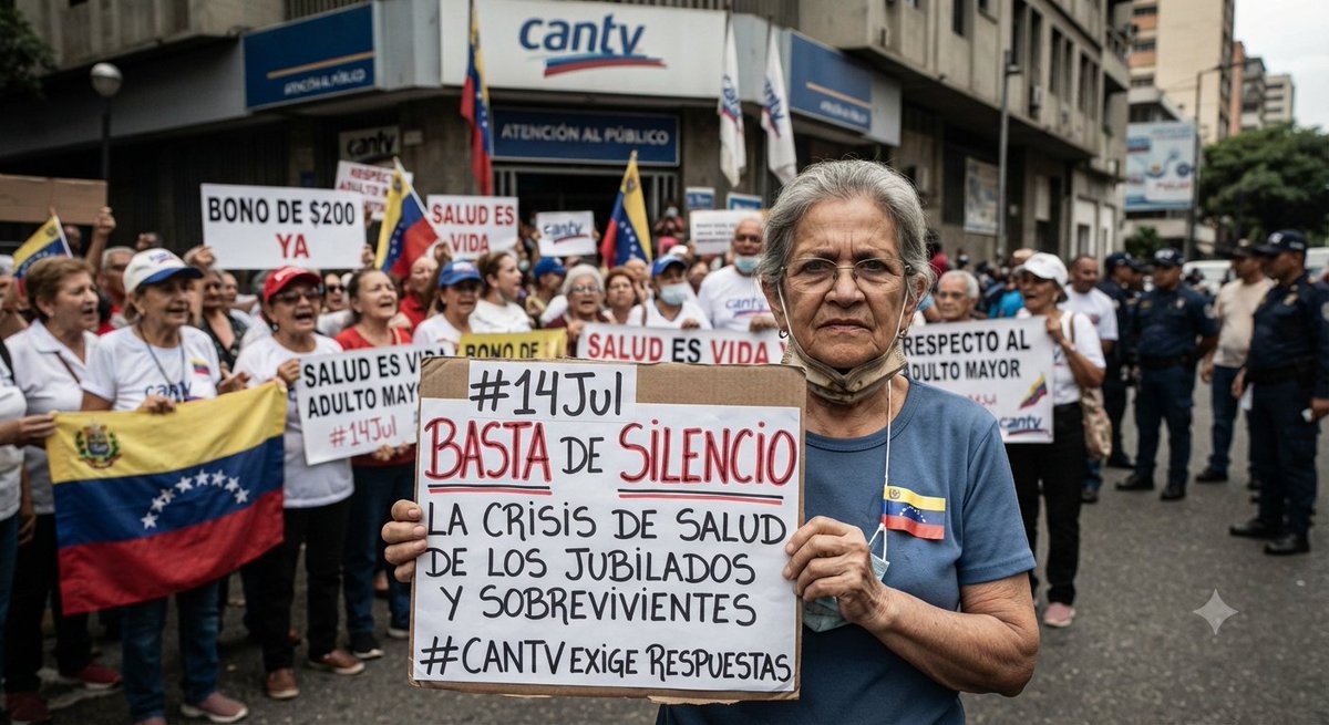 joluvague's tweet photo. #14Jul Basta de silencio La crisis de salud de los jubilados y Sobrevivientes #CANTV exige respuestas Bono Complemento de $200 es ley y la atención médica un derecho irrenunciable. 
@SebastianaB @GochoOficialVE 
#RestituyanElBono #JubiladosCantvEnLucha https://t.co/beinPKOQAL
