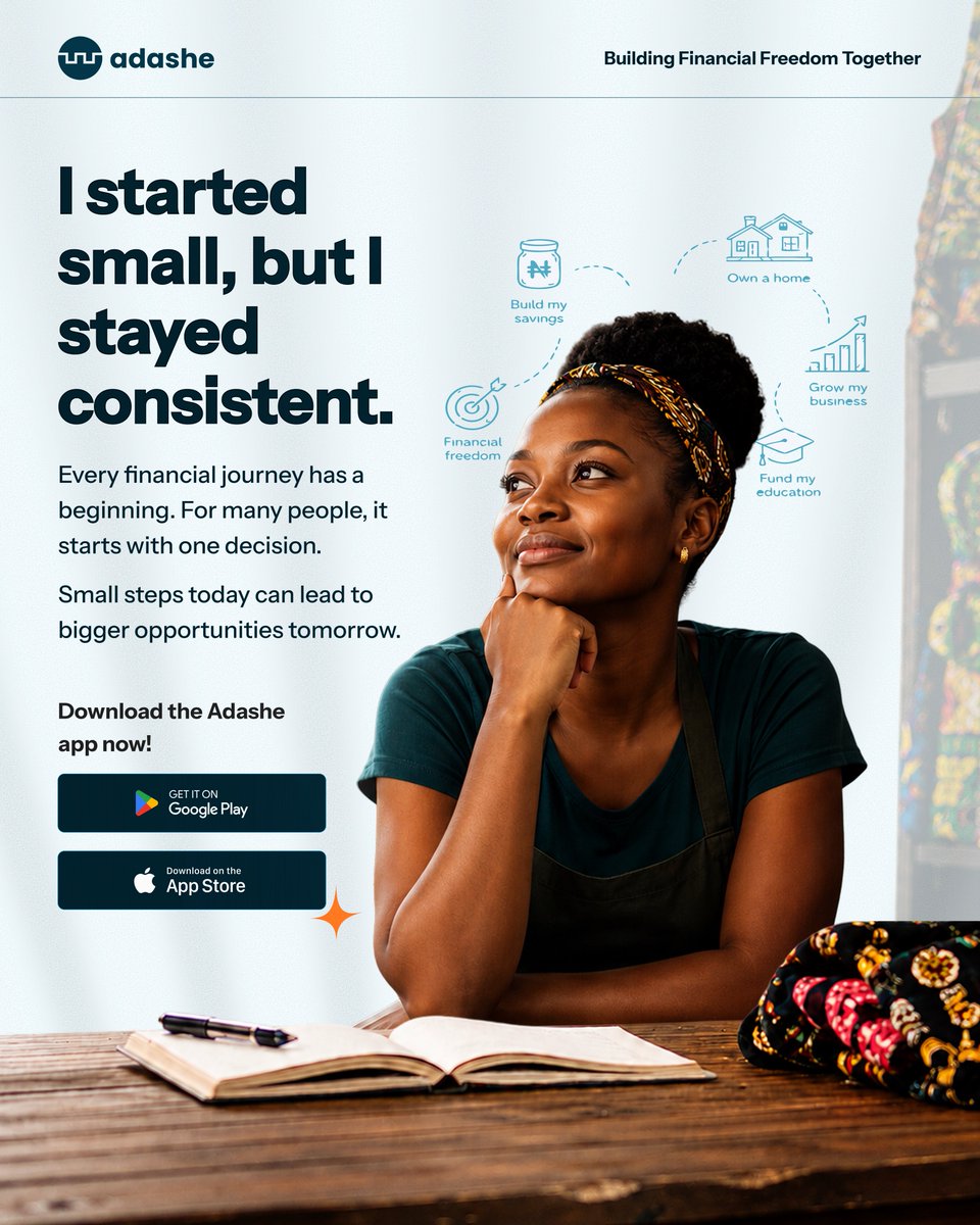 Adashe_net's tweet photo. Everyone’s financial journey looks different.
Some people are saving for their first business. Others are planning for their children’s future, a new home, or simply trying to build better money habits. https://t.co/oBMpS8knnP
