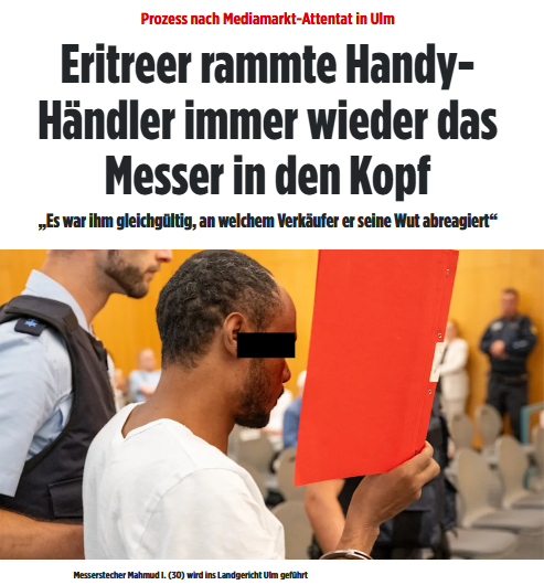 Taykra's tweet photo. #Ulm: Er wollte töten, um seinen Frust loszuwerden. Immer wieder stach er dafür einem Mediamarkt-Mitarbeiter das Messer in den Kopf. Mahmud I. (30) näherte sich dem Verkäufer Samuel L. (25) von hinten. Dann stach er immer wieder zu. https://t.co/SyE9aWlHhM https://t.co/5szxP5DfJd