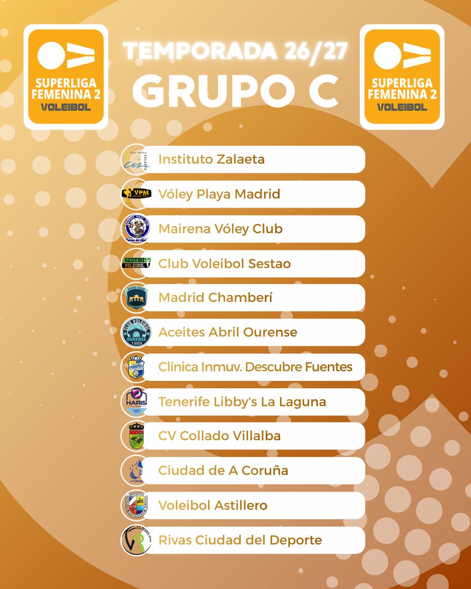 RFEVB's tweet photo. ¡La Superliga Femenina 2 ya tiene grupos y calendario para la temporada 26/27!  

🗓️Arrancará el 3 de octubre  

👑Copa Princesa: 8-10 de enero de 2027  

🏁Fase Final: 15-18 de abril de 2027

Conoce todos los datos aquí: https://t.co/JM2hDmeT0Q https://t.co/3sCu46DsgM