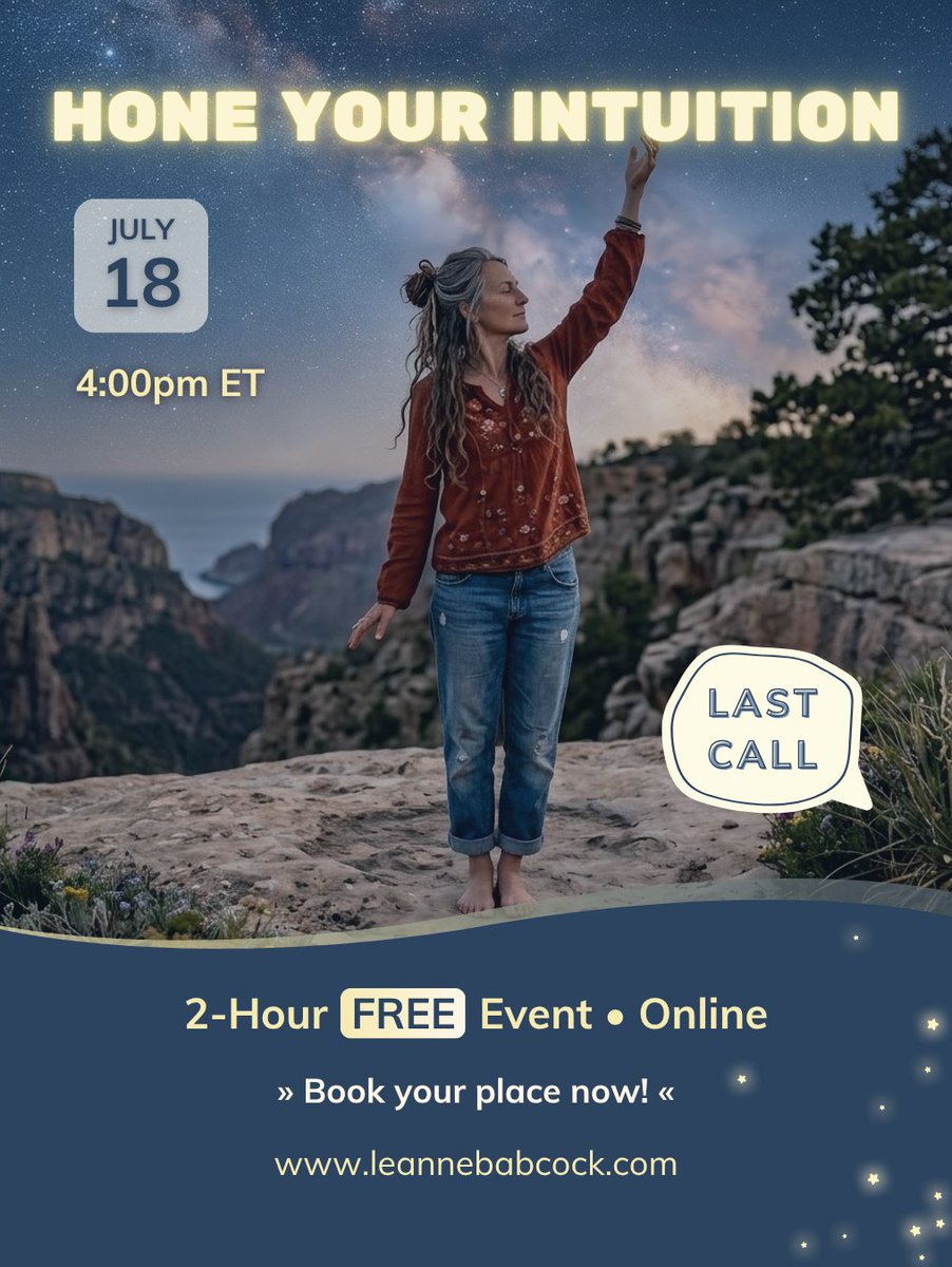 Leannebabcock's tweet photo. 📢 LAST CALL for the 2-hour FREE special event on intuition…
👉 Pick up your FREE ticket here: https://t.co/7logg6Nr9h
#leannebabcock #lifecoach #onlinecoaching #intuition #trustyourself #higherself #awakening #womensupportingwomen #freeevent #onlineevent #freeticket https://t.co/TfqJb4Egkd