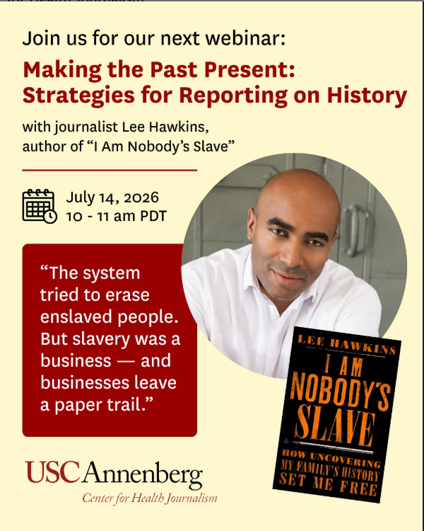 leehawkins's tweet photo. I am excited to join @USCAnnenberg and @ReportingHealth in just about an hour 1 pm eastern (10 a.m. Pacific) for this webinar on reporting and researching history, genealogy, and covering the impact of all kinds of ancestral lineage and the past on the present. I will be giving tips and discussing my look back to 400 years of history for my book, I AM NOBODY'S SLAVE (HarperCollins, 2025). 

To attend you must RSVP (it's free) here, before the event: https://t.co/vKFCe4UgVs

See you soon!
Lee 

#genealogy #history #reporting #iamnobodysslave #leehawkins