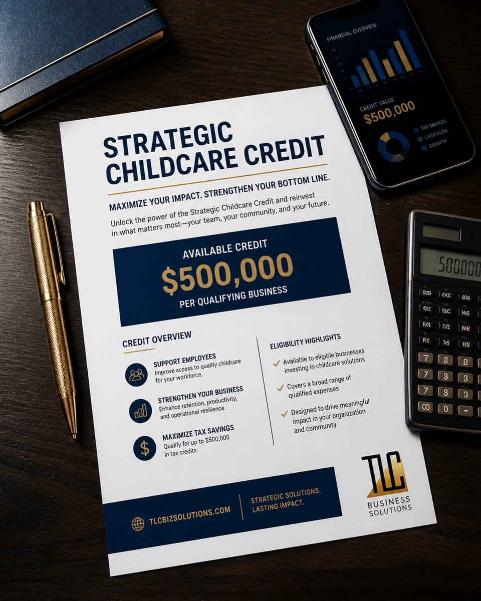 tlcbusiness's tweet photo. Struggling to hire? The $500,000 Childcare Credit is a strategic power move. Solve hiring bottlenecks and secure a massive tax win for your business. Let TLC Business Solutions guide your high-level strategy.

#TaxStrategy #Hiring #BusinessGrowth #SmallBiz https://t.co/x51IwfqERO