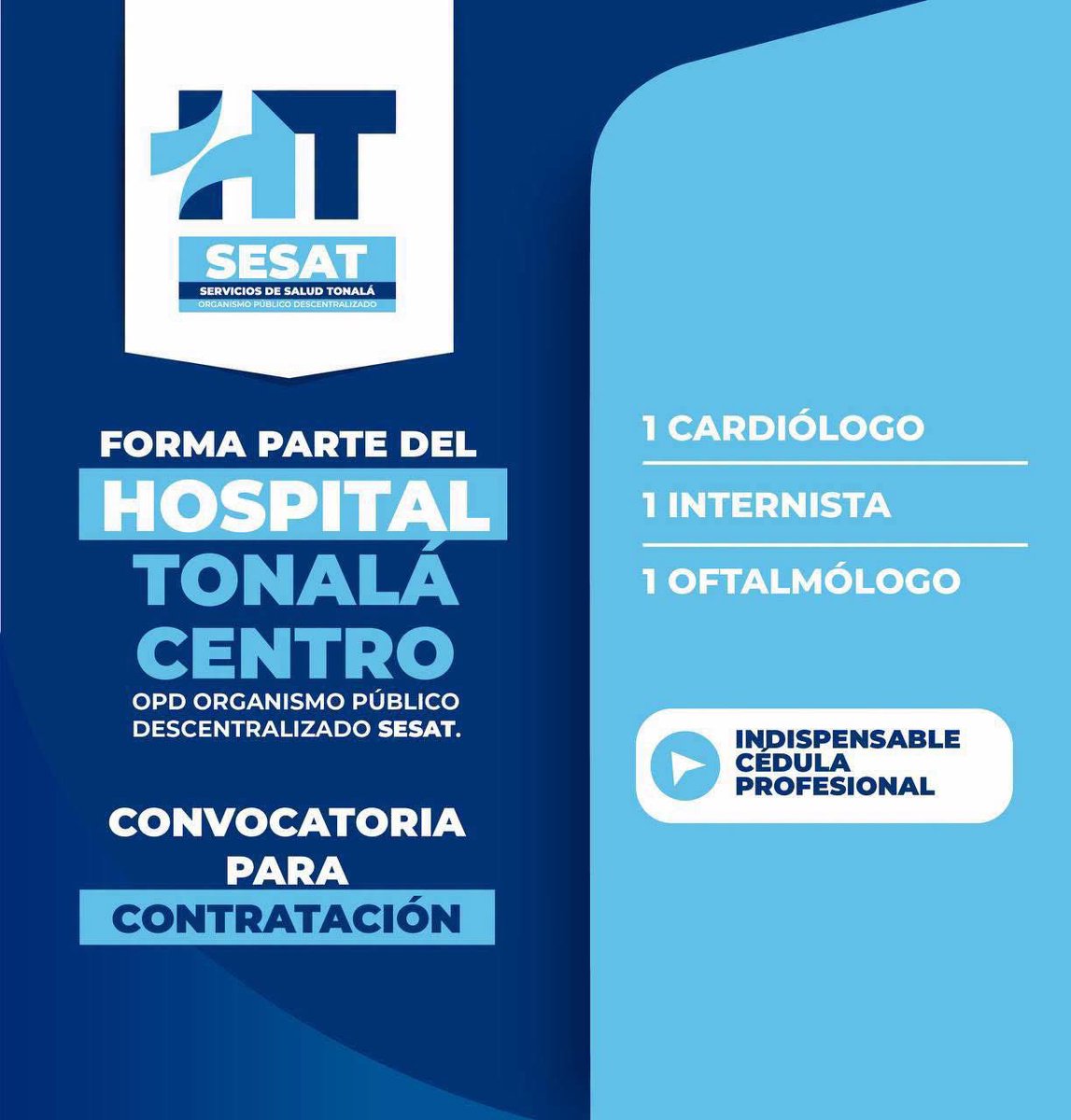 HospitalTNL's tweet photo. Forma parte del Hospital Tonalá Centro.🏥

Consulta la convocatoria y conoce los requisitos:🧾
https://t.co/6FQvX3ZJNu

Convocatoria disponible hasta el 15 de julio 🗓️ https://t.co/wUSL9qnUJy