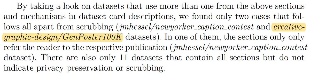 cgd_lab's tweet photo. Proud that our HF port of GenPoster100k (org. SAGE paper) was featured in a recent AI compliance study!

Out of 11,682 datasets, ours was named an 𝒆𝒙𝒄𝒆𝒑𝒕𝒊𝒐𝒏𝒂𝒍𝒍𝒚 𝒓𝒂𝒓𝒆, gold-standard example of a highly detailed Dataset Card.

🧵 Links to the papers &amp; dataset below https://t.co/2B2pQXMHL9